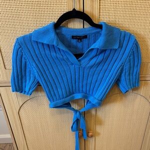 Cotton Candy Vibrant Blue Tie-Front Crop Top